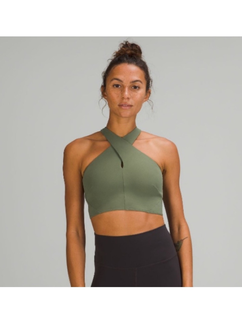 Lululemon Cross-Neck Olive Green Women's sports bra